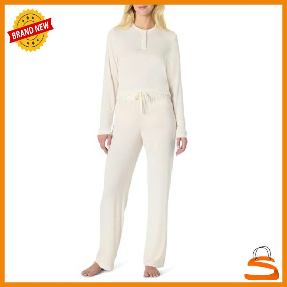 Long Sleeve Henley Pajama Set Modal Jersey Relaxed Fit Sleepwear - Picture 2 of 8